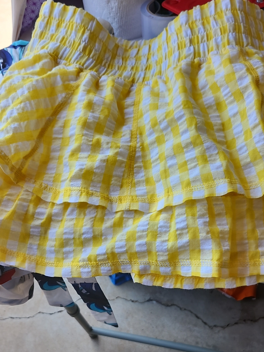 Women’s Yellow Gingham Smocked-Waist Skort